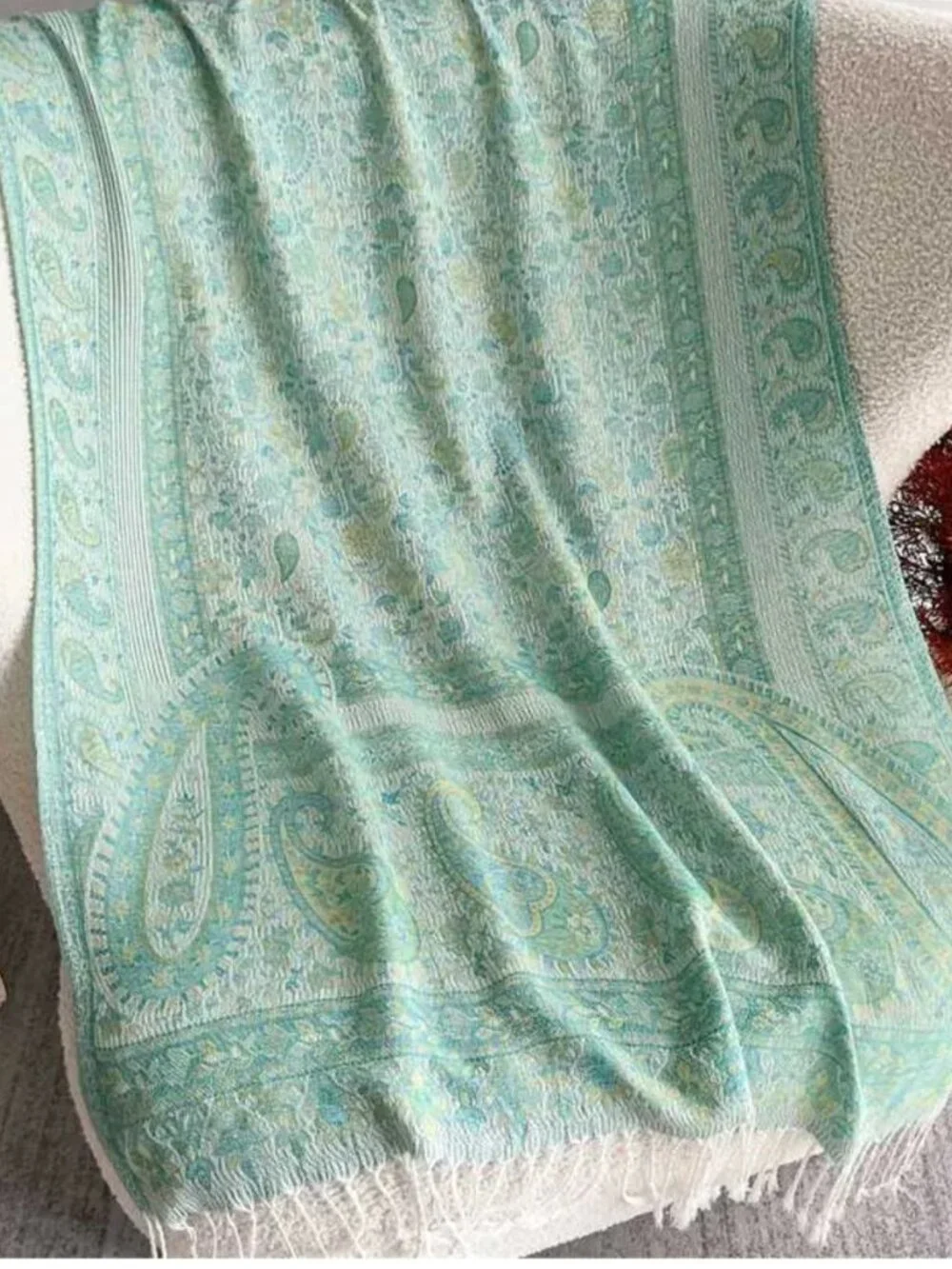 Light Green Paisley pashmina Scarf / Shawl